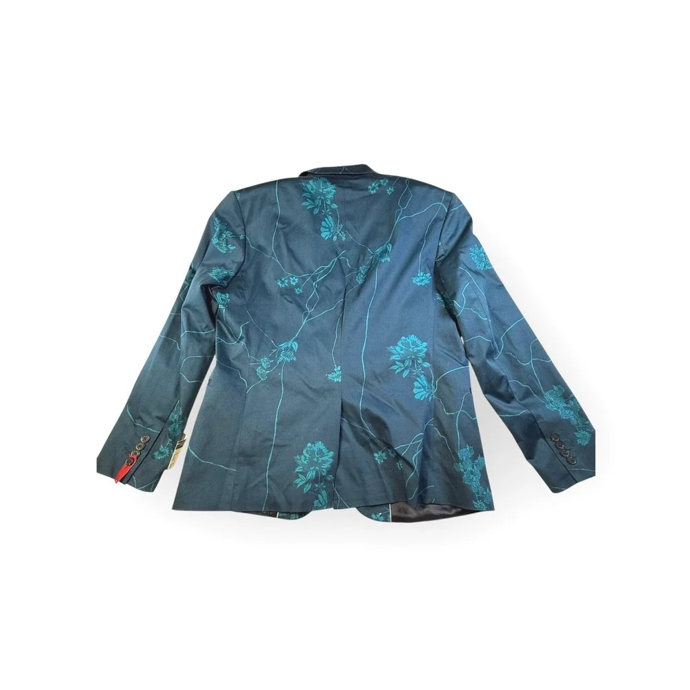 NWT J Ferrar Slim Fit Teal Marble Floral Blazer Jacket Mens 46 REG